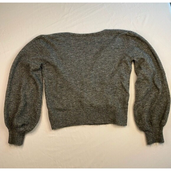 Just Fab Cross Sweater V Neck Gray Cropped Womens Large Thick Heathered Balloon - Picture 7 of 9